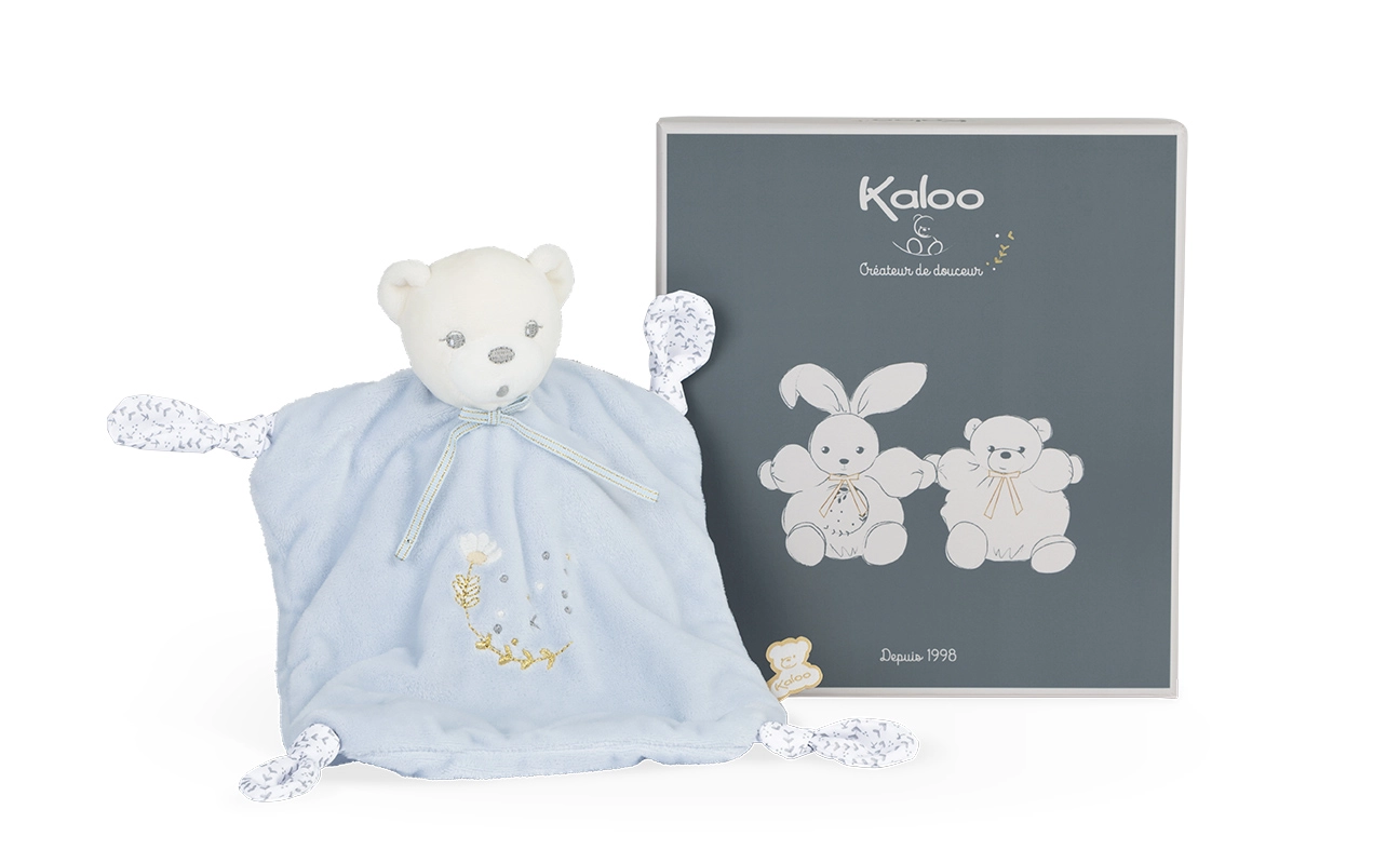 Photo produit : Peluches PERLE - DOUDOU OURSON 4 NOEUDS BLEU - 20CM